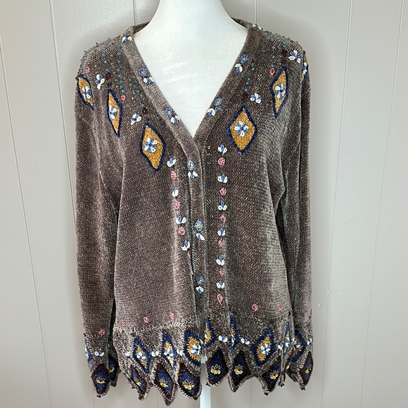 Storybook Knits Vintage Chenille Embroidered Cardigan Sweater - Picture 3 of 12